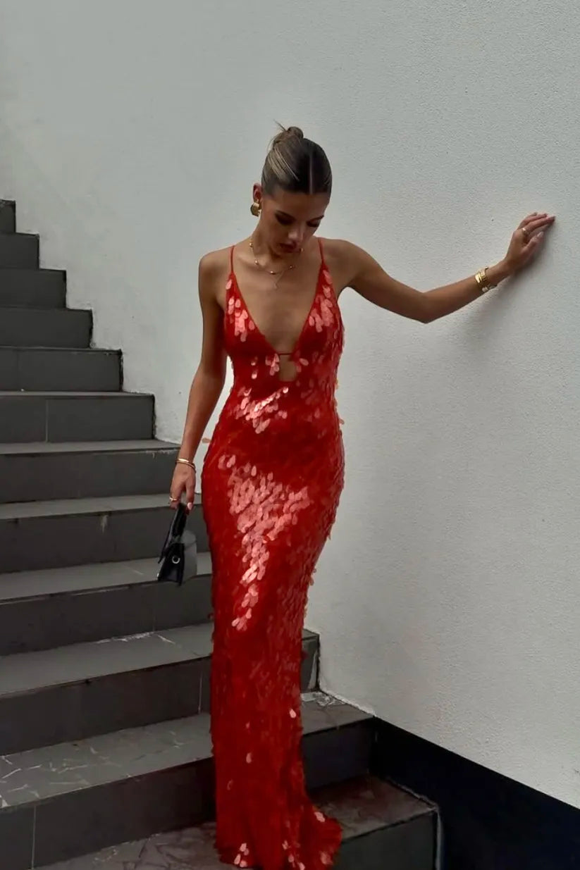 Kalea - Abito senza schiena con paillettes scintillanti