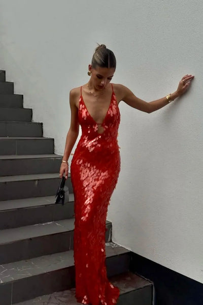 Ivy - Vestito da sera con spalline sottili e paillettes glitterate