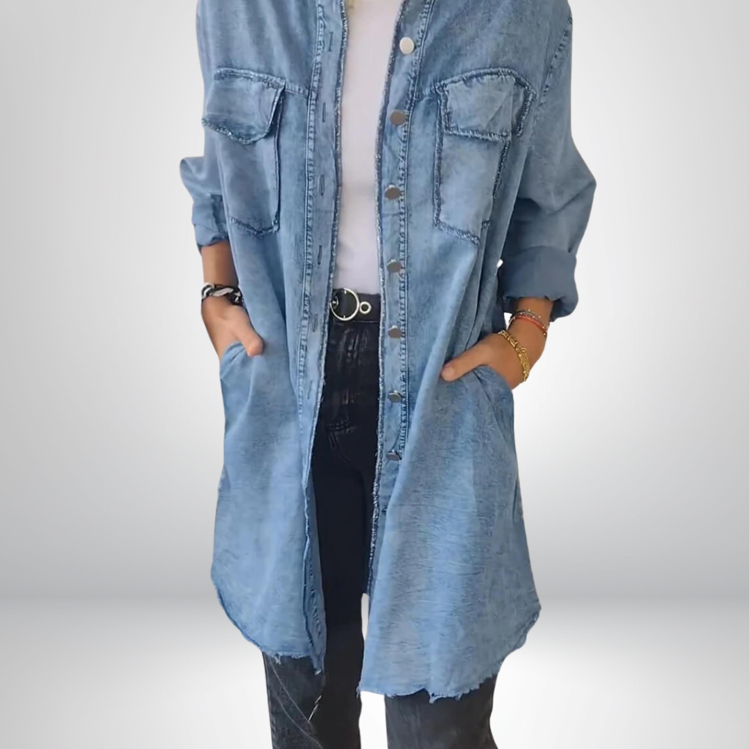 Sofia® | Giacca di Jeans a Maniche Lunghe Elegante e Versatile con Collo