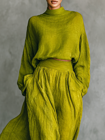 Completo da donna verde in misto cotone e lino