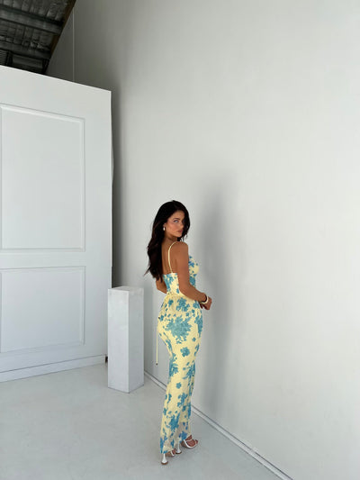 Riley - Elegante Abito Maxi Lungo Slim Fit con Stampa Floreale