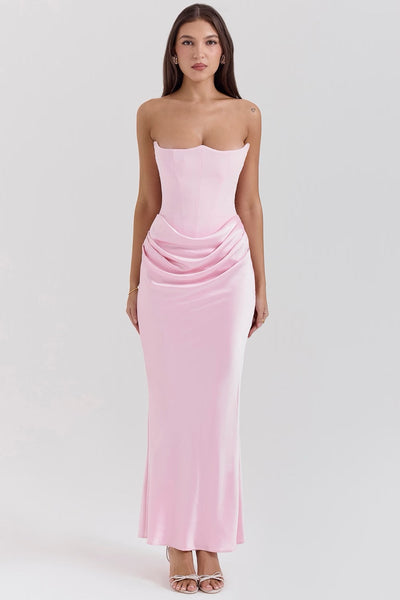 Hera - Elegante Abito da Festa Senza Spalline in Colore Pieno