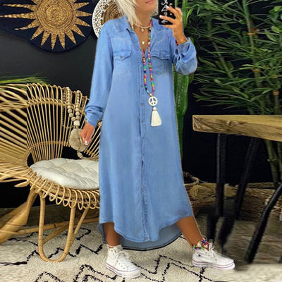Sofia™ | Abito Maxy a Maniche Lunghe in Denim