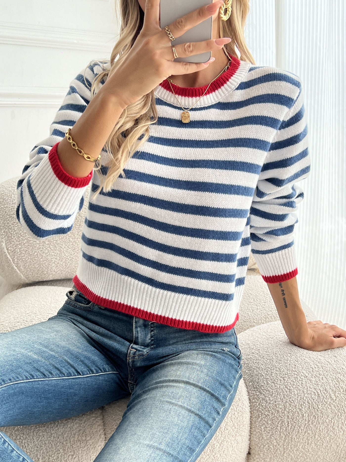 Mary | Maglione a righe con colletto rotondo