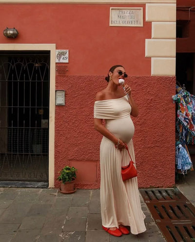 Kamara | Abito Maxi Plissettato Off Shoulder