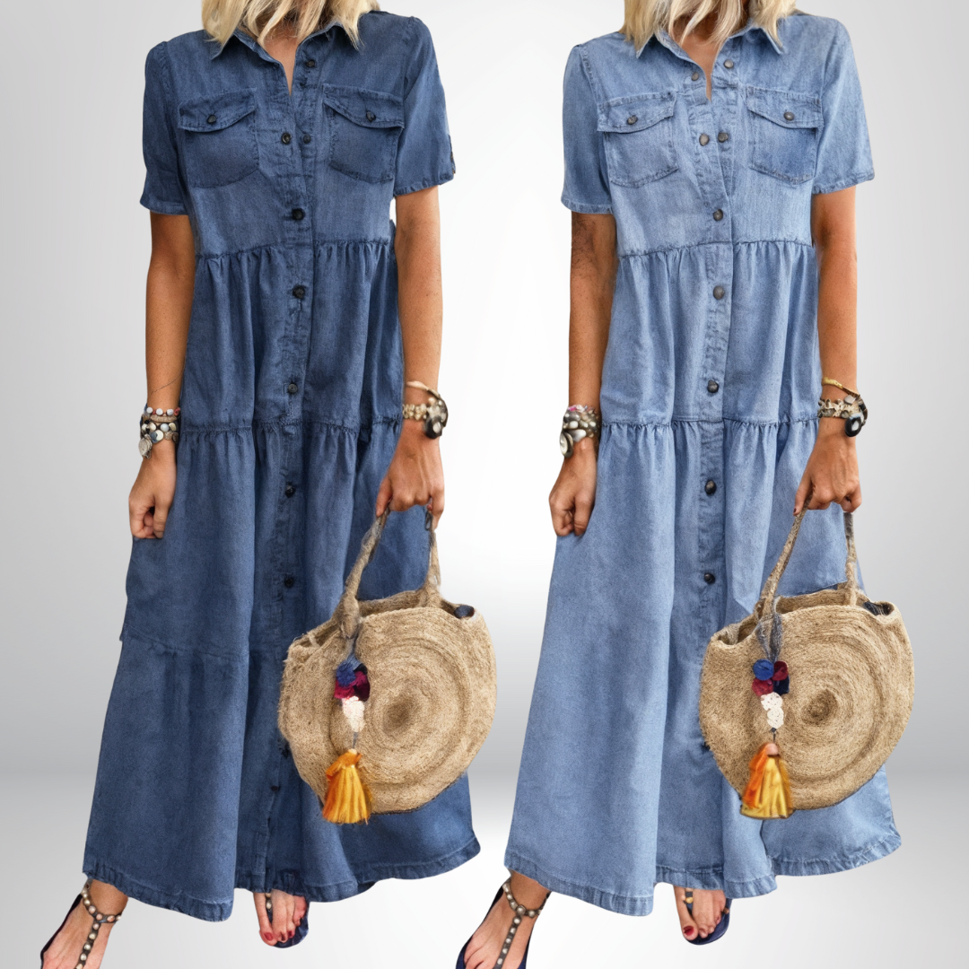Sofia® | Abito in Denim Morbido con Bottoni