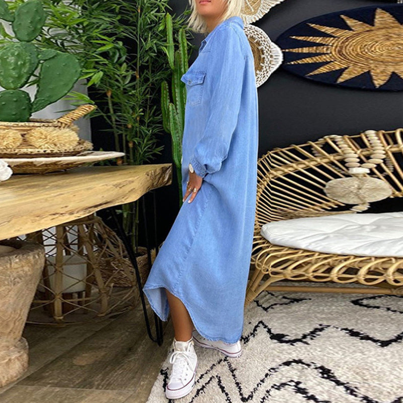 Sofia™ | Abito Maxy a Maniche Lunghe in Denim