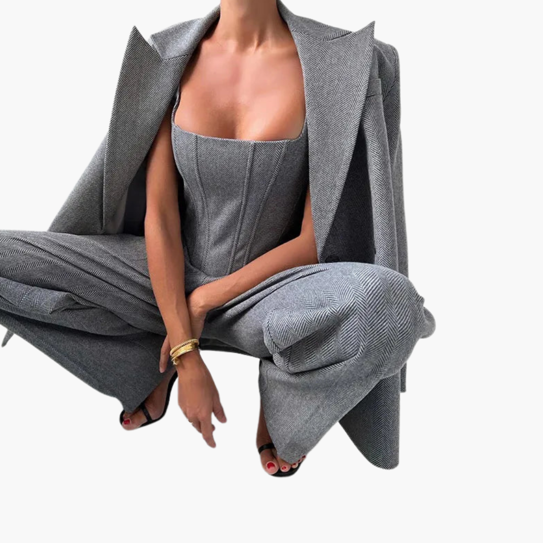 Avorio - Completo Elegante a Motivo Pesce Spada in 3 Pezzi