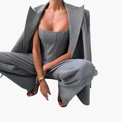 Avorio - Completo Elegante a Motivo Pesce Spada in 3 Pezzi
