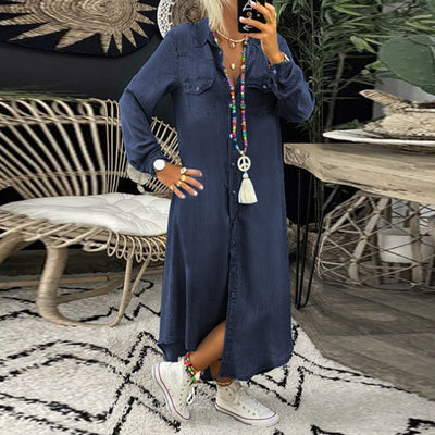 Sofia™ | Abito Maxy a Maniche Lunghe in Denim