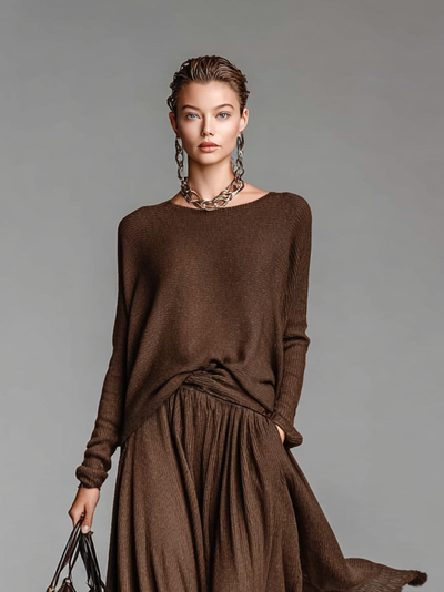 Set Gonna e Maglione Girocollo in Maglia