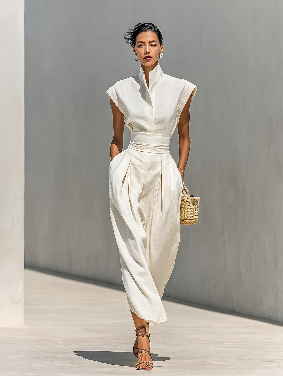 Abito Maxi in Cotone Puro con Collo a Revers e Maniche a Cappuccio