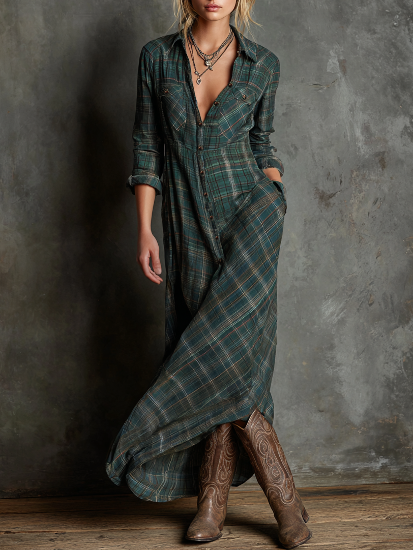 Maxi abito a righe con revers