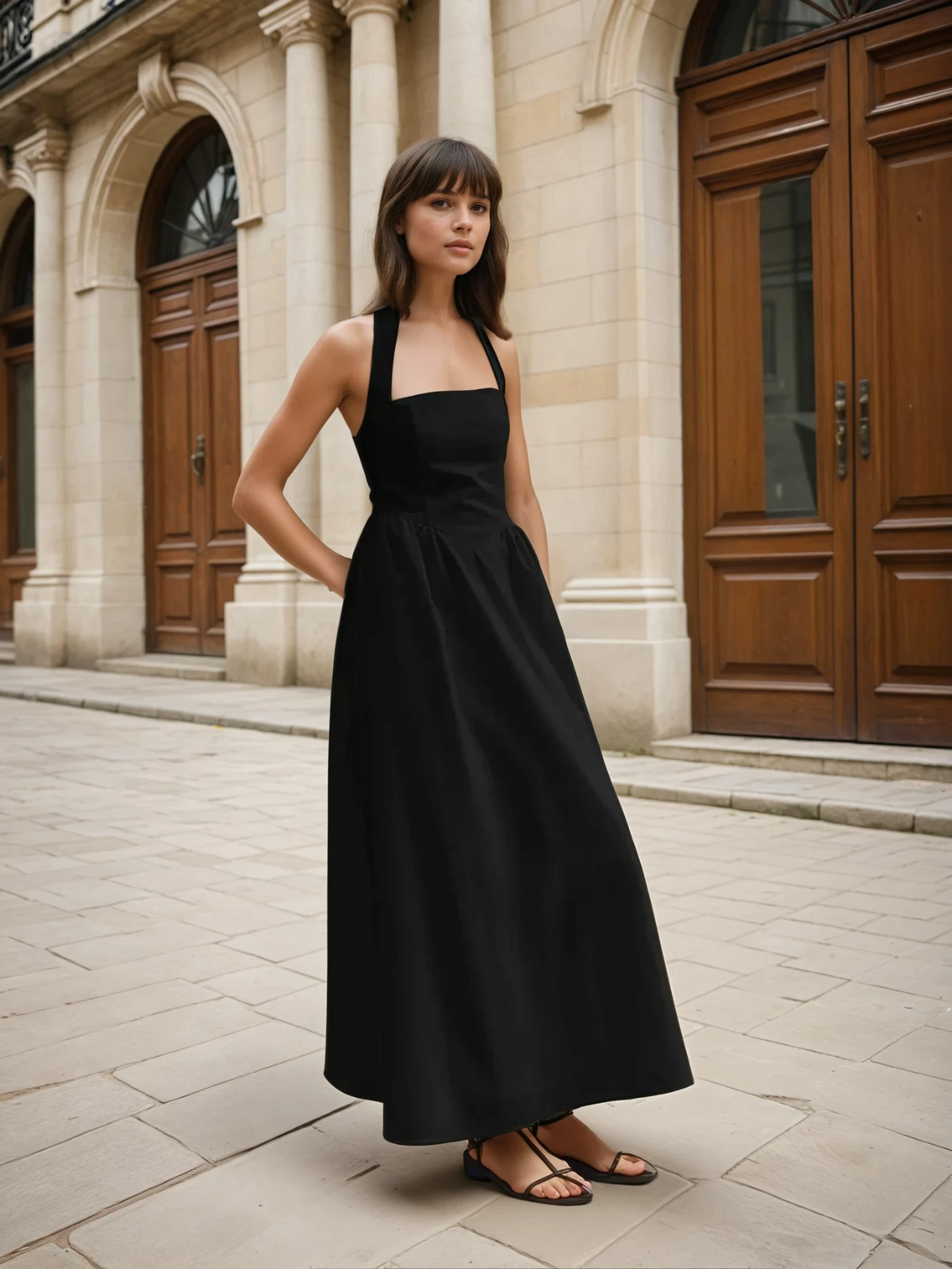 Ayşe® | Abito lungo A-line in cotone e lino semplice e chic