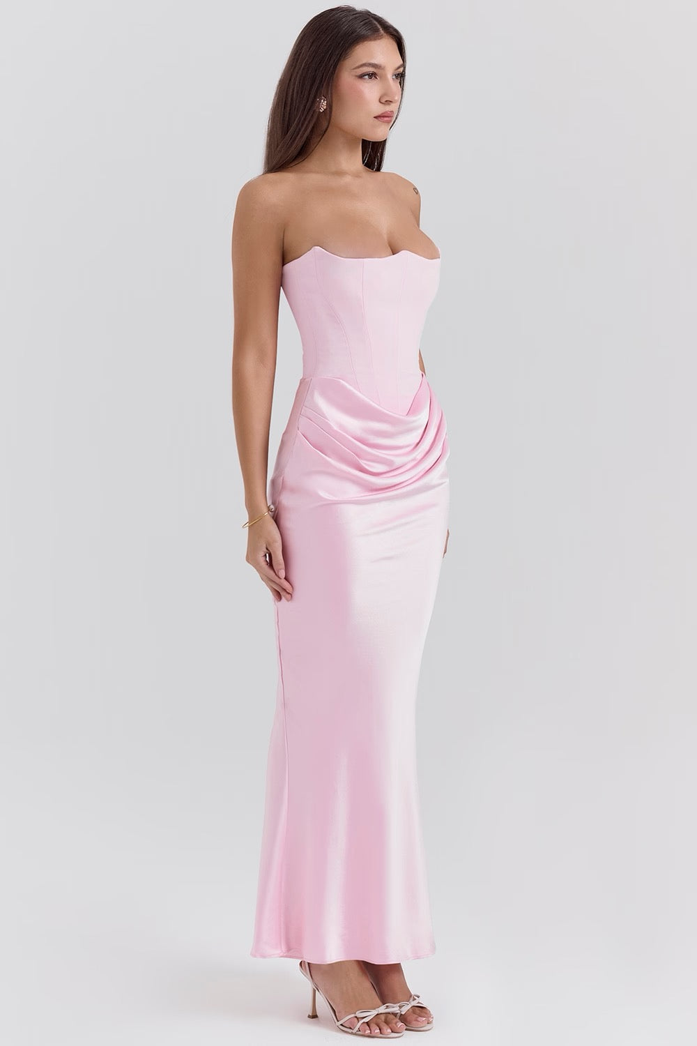 Hera - Elegante Abito da Festa Senza Spalline in Colore Pieno