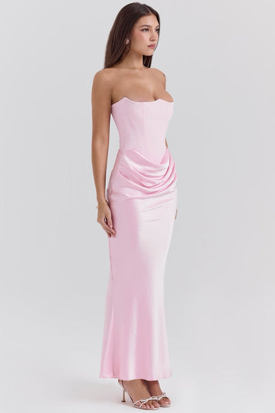 Hera - Elegante Abito da Festa Senza Spalline in Colore Pieno