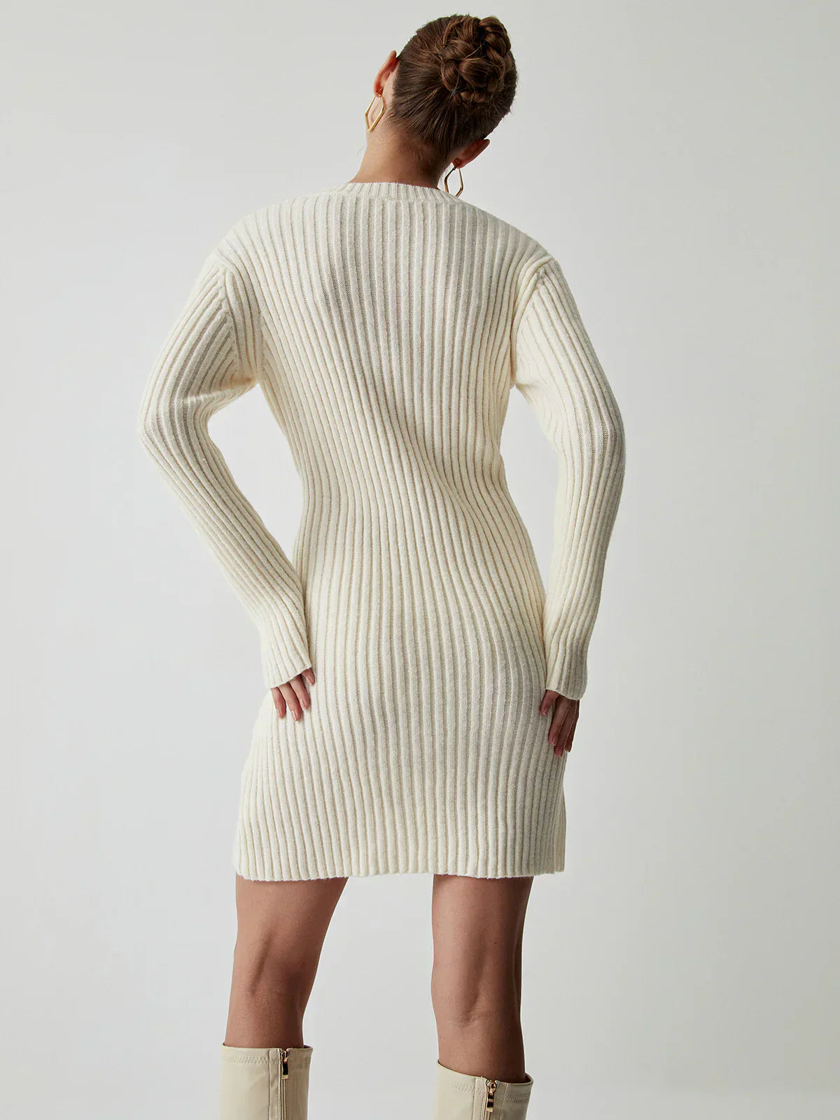 Annalisa® | Abito corto a maglia con maniche lunghe a coste
