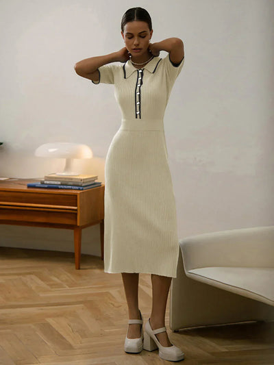 Fleur® | Abito midi a maniche corte con rifiniture a contrasto