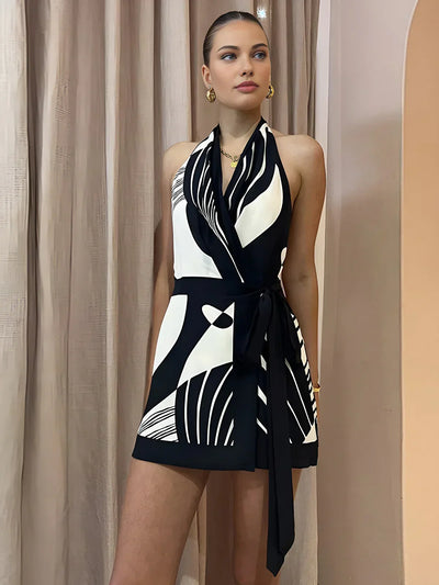 Sophie® | Abito Corto Halter con Stampa a Contrasto