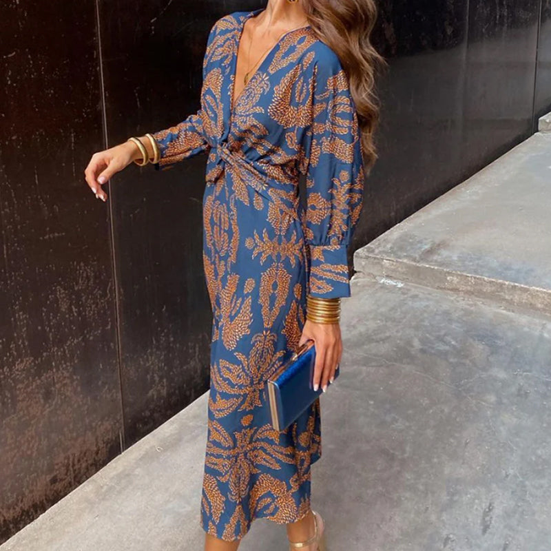 Janella - Vestito midi lungo vintage con maniche drappeggiate