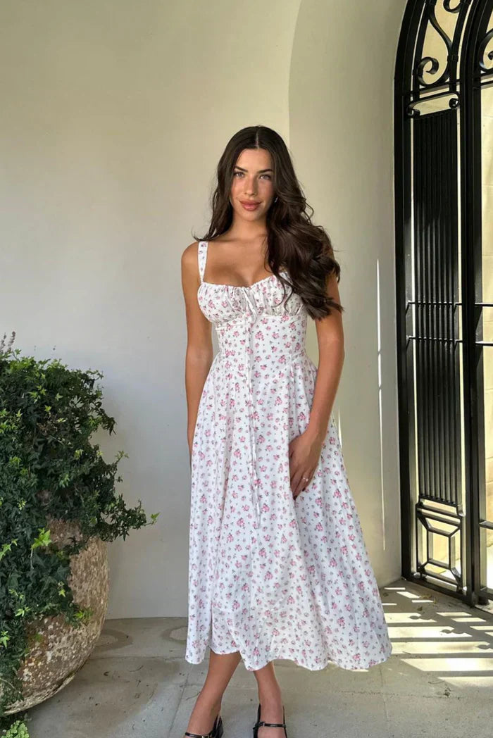 Savannah - Abito Midi in Stile Corsetto con Stampa Floreale