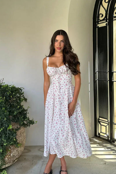 Savannah - Abito Midi in Stile Corsetto con Stampa Floreale