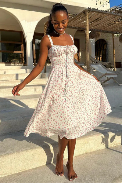 Savannah - Abito Midi in Stile Corsetto con Stampa Floreale