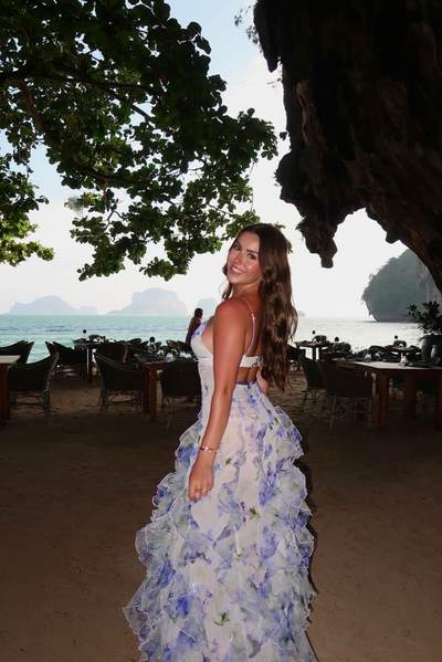 Gloria - Abito Maxi da Spiaggia con Cut-Out Floreale
