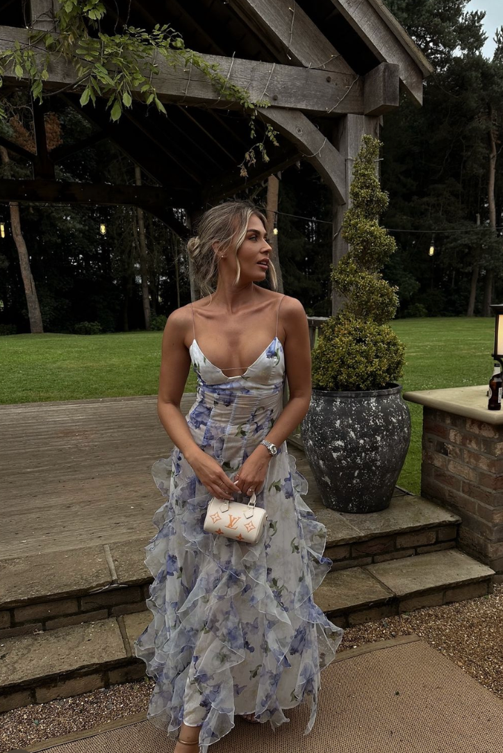 Gloria - Abito Maxi da Spiaggia con Cut-Out Floreale