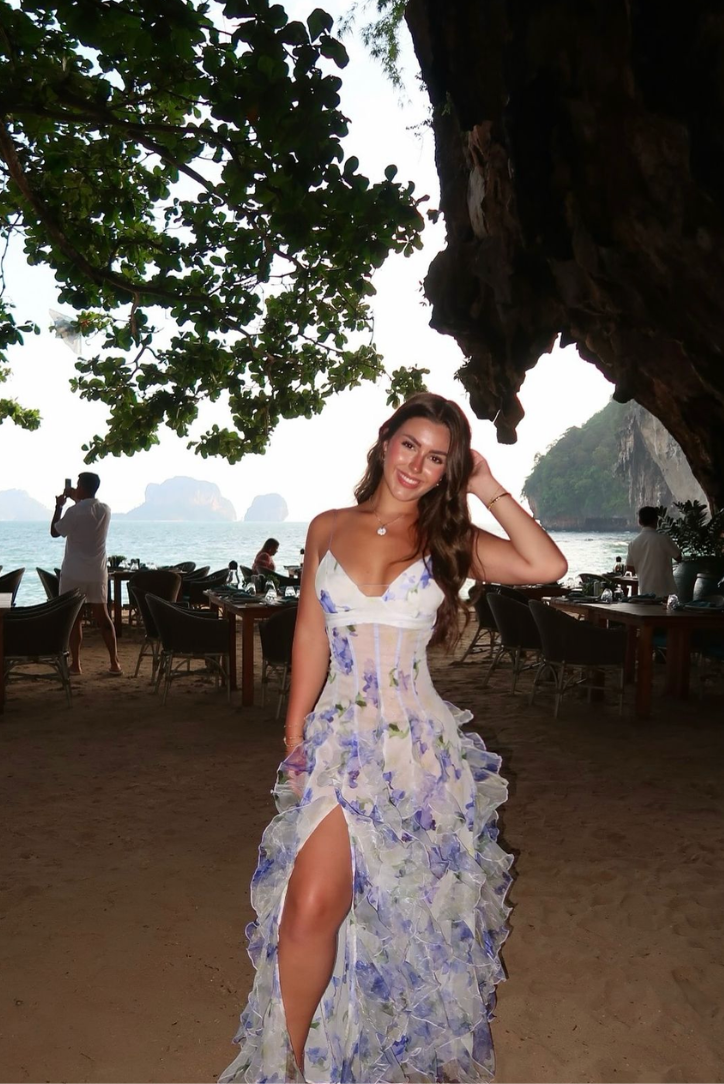 Gloria - Abito Maxi da Spiaggia con Cut-Out Floreale