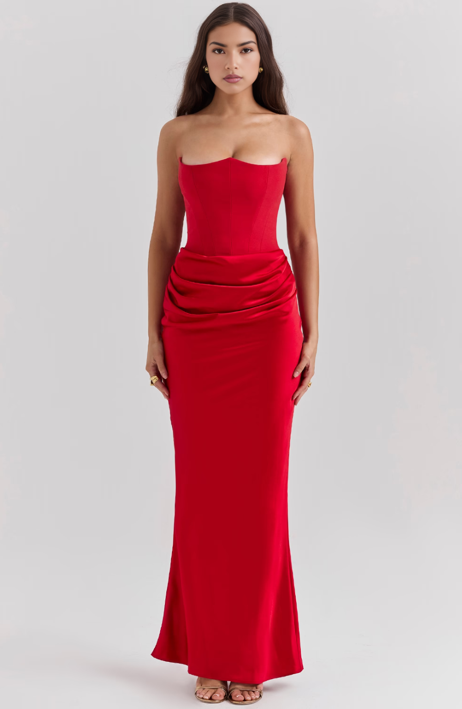 Hera - Elegante Abito da Festa Senza Spalline in Colore Pieno