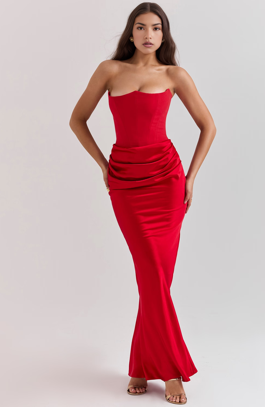 Hera - Elegante Abito da Festa Senza Spalline in Colore Pieno