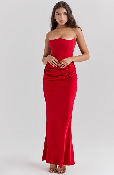 Hera - Elegante Abito da Festa Senza Spalline in Colore Pieno