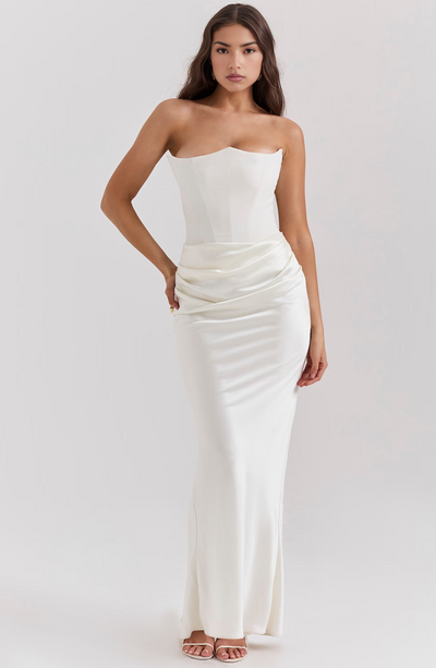 Hera - Elegante Abito da Festa Senza Spalline in Colore Pieno