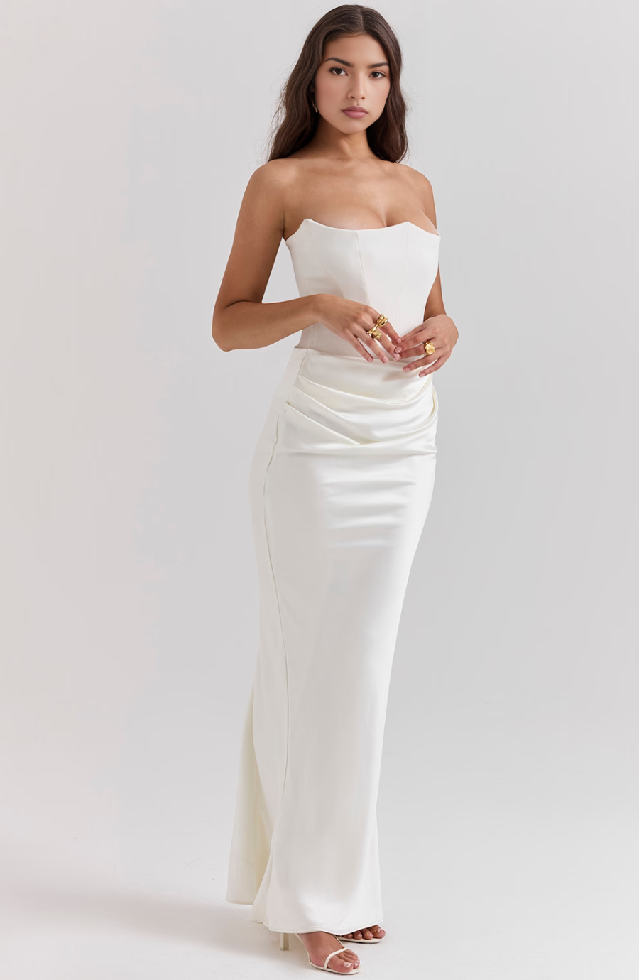 Hera - Elegante Abito da Festa Senza Spalline in Colore Pieno