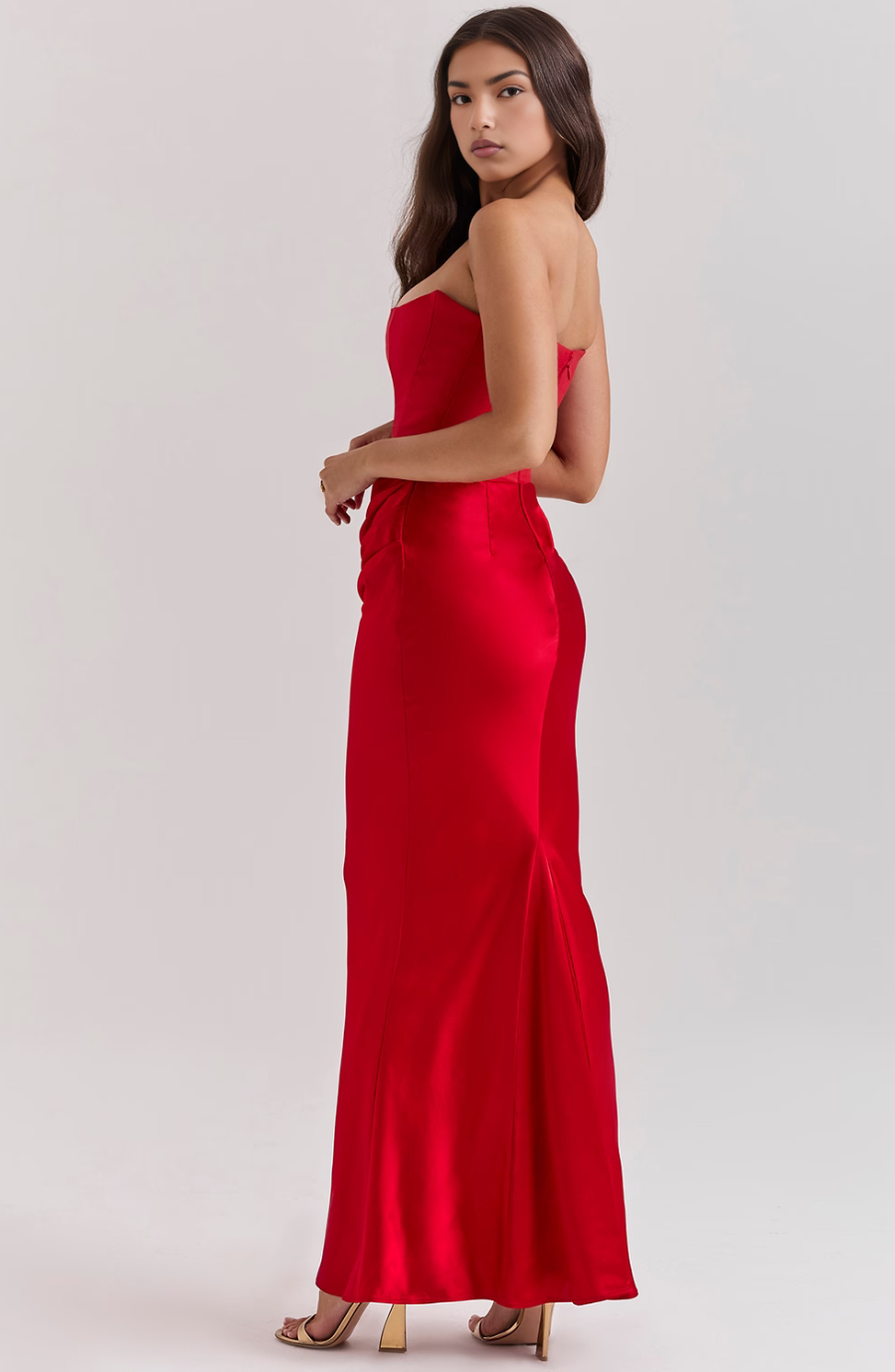 Hera - Elegante Abito da Festa Senza Spalline in Colore Pieno