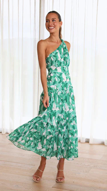 Nyssara - Elegant One-Shoulder Floral Dress