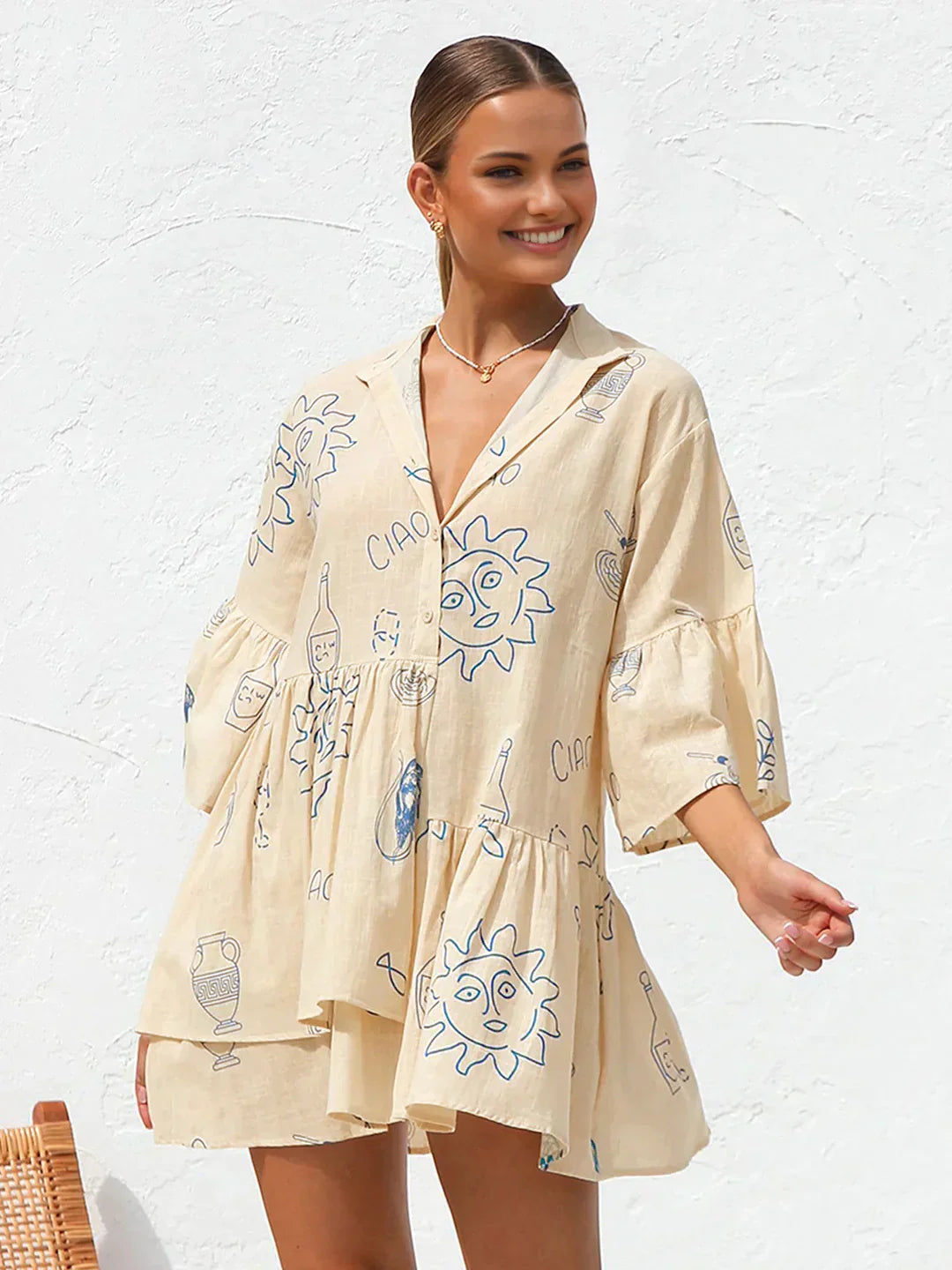 Anna® | Abito corto oversize con stampa solare in stile casual
