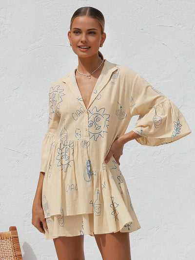 Anna® | Abito corto oversize con stampa solare in stile casual