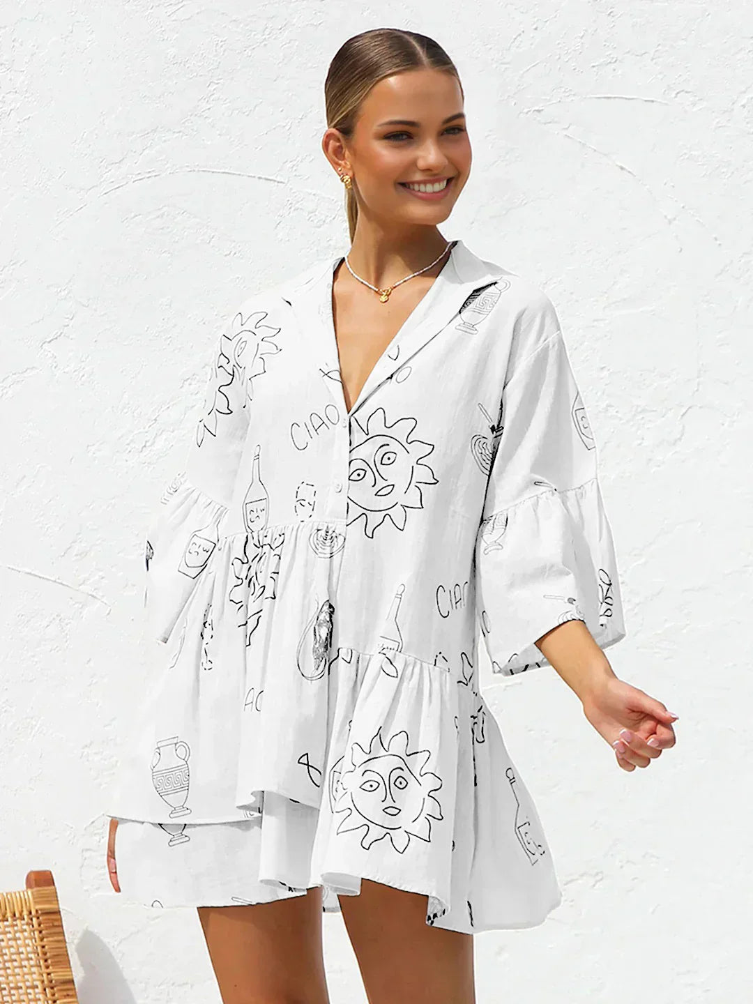 Anna® | Abito corto oversize con stampa solare in stile casual