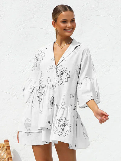 Anna® | Abito corto oversize con stampa solare in stile casual
