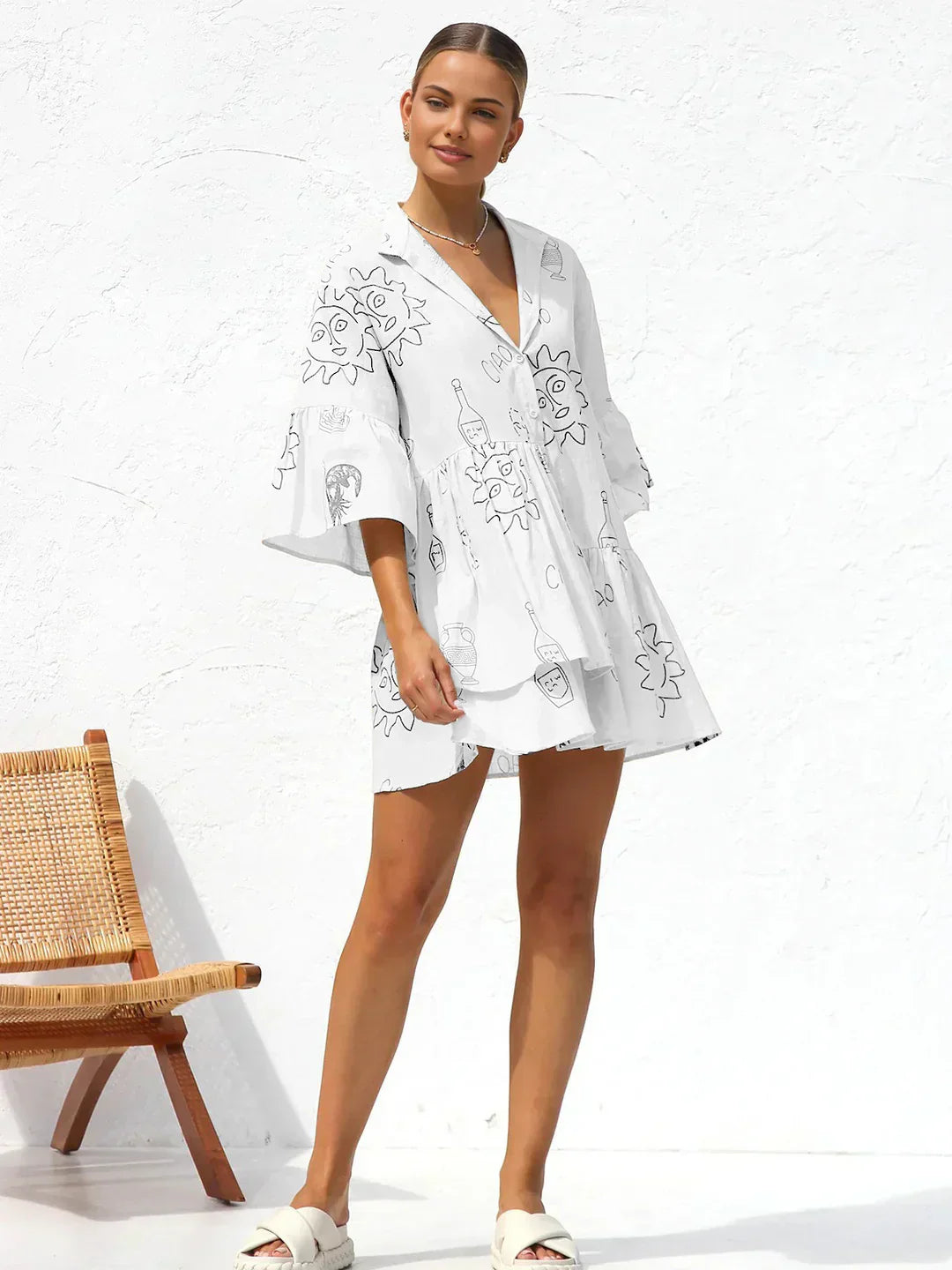 Anna® | Abito corto oversize con stampa solare in stile casual