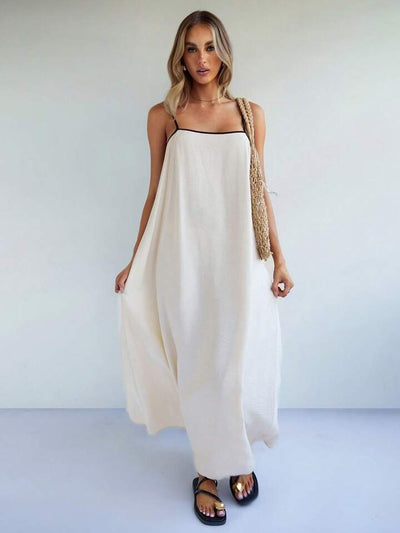 Brittany® | Abito Elegante Casual Lungo con Spalline a Contrasto