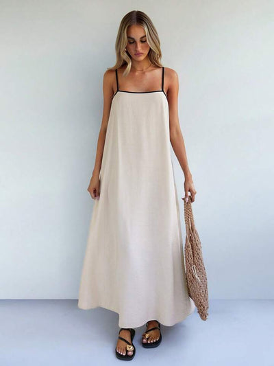Brittany® | Abito Elegante Casual Lungo con Spalline a Contrasto