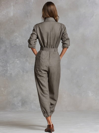Tuta Camicia a Maniche Lunghe in Cotone e Lino