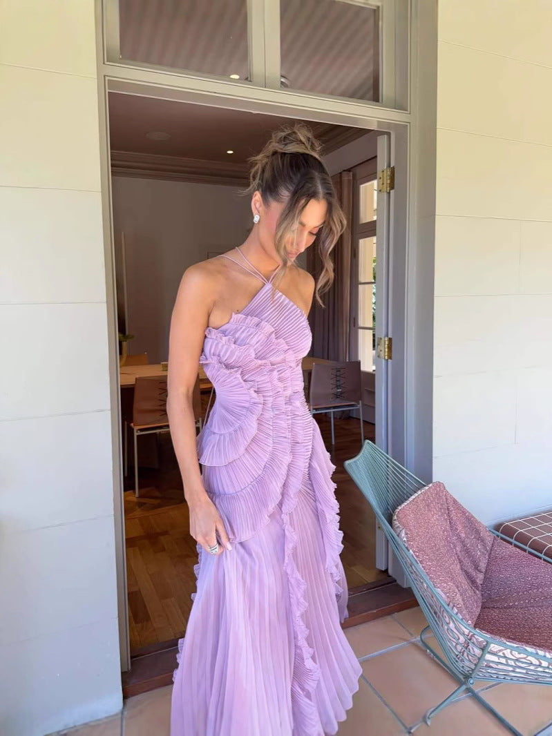 Caitlyn - Abito da festa a strati con volant e schiena scoperta