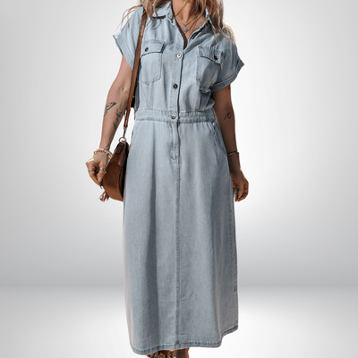 Sofia® | Elegante Vestito in Denim con Maniche a Pipistrello Corte