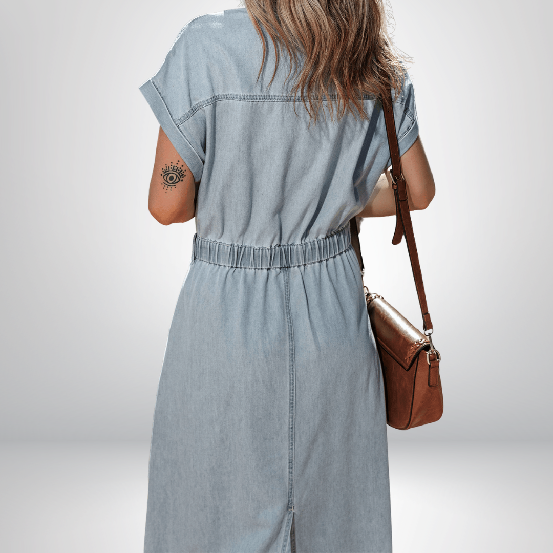 Sofia® | Elegante Vestito in Denim con Maniche a Pipistrello Corte