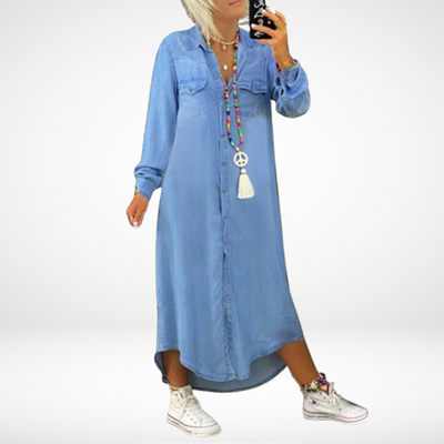 Sofia™ | Abito Maxy a Maniche Lunghe in Denim