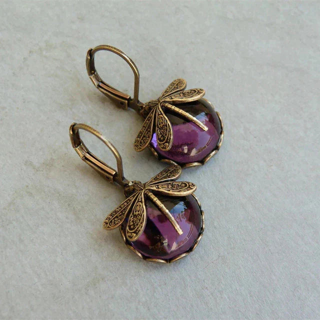 Avery - Orecchini in Pietra Luna a Forma di Libellula in Bronzo alla Moda